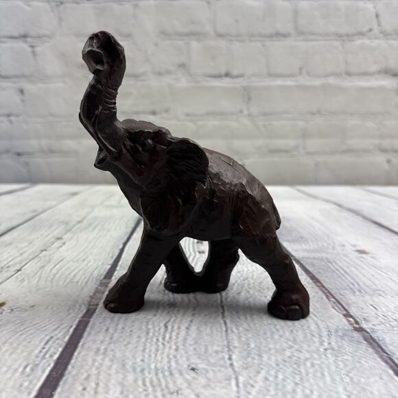 Vintage 1990's 11 Ounce Elephant Brown Resin Figurine Old 6x5 Statue‎ - Picture 1 of 8